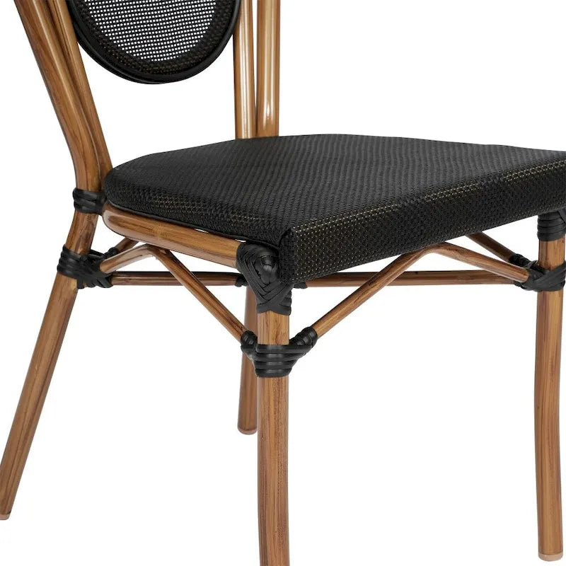 Black/Natural Frame Textilene Stackable Bistro Chair, Set of 4, Seats 4