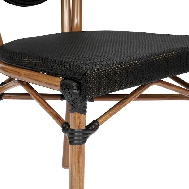 Black/Natural Frame Textilene Stackable Bistro Chair, Set of 4, Seats 4