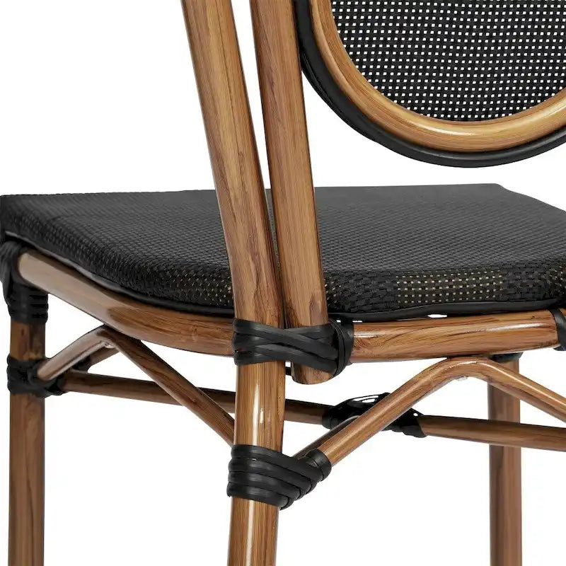 Black/Natural Frame Textilene Stackable Bistro Chair, Set of 4, Seats 4
