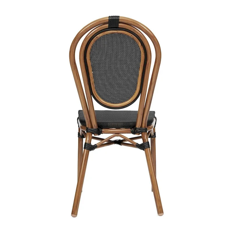 Black/Natural Frame Textilene Stackable Bistro Chair, Set of 4, Seats 4