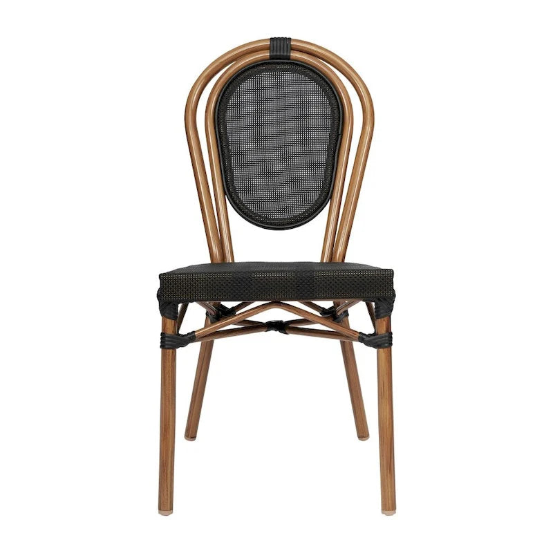 Black/Natural Frame Textilene Stackable Bistro Chair, Set of 4, Seats 4
