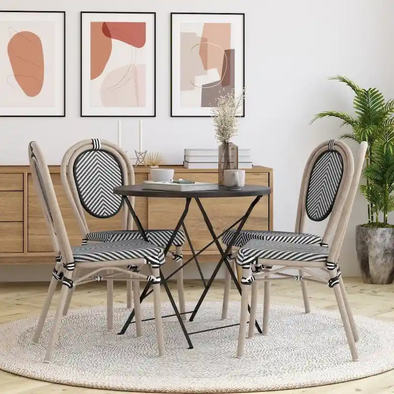 Black/Natural Frame Textilene Stackable Bistro Chair, Set of 4, Seats 4