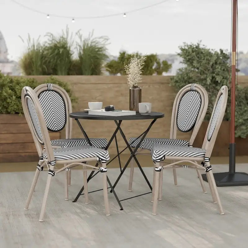 Black/Natural Frame Textilene Stackable Bistro Chair, Set of 4, Seats 4