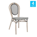 Black/Natural Frame Textilene Stackable Bistro Chair, Set of 4, Seats 4