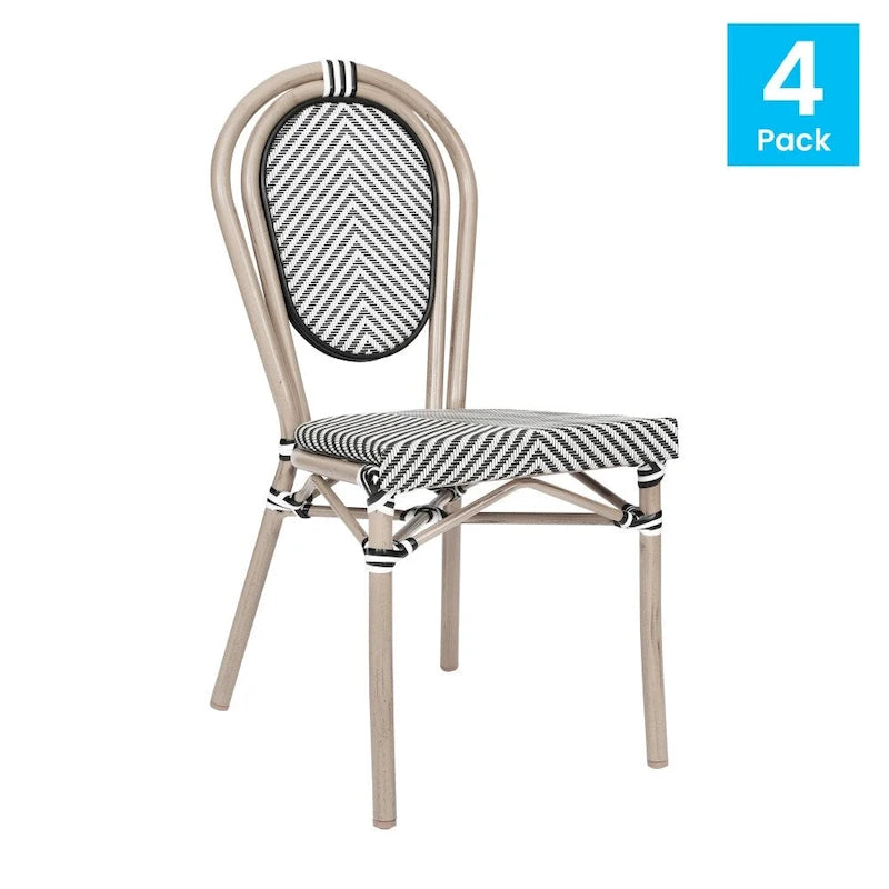 Black/Natural Frame Textilene Stackable Bistro Chair, Set of 4, Seats 4