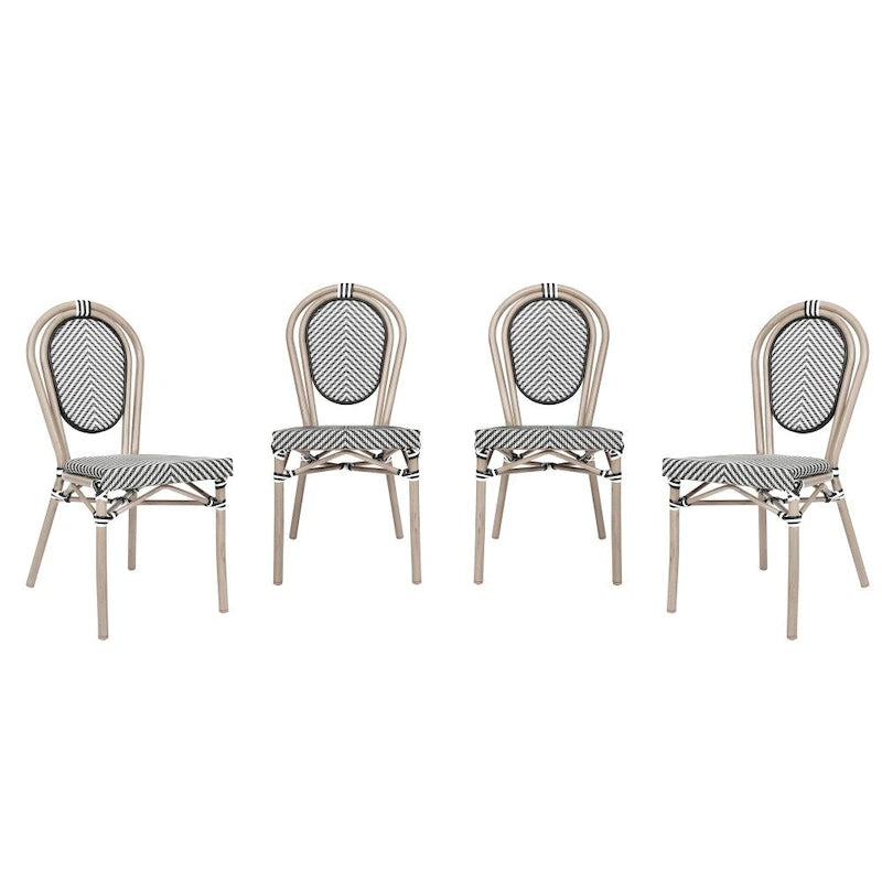 Black/Natural Frame Textilene Stackable Bistro Chair, Set of 4, Seats 4