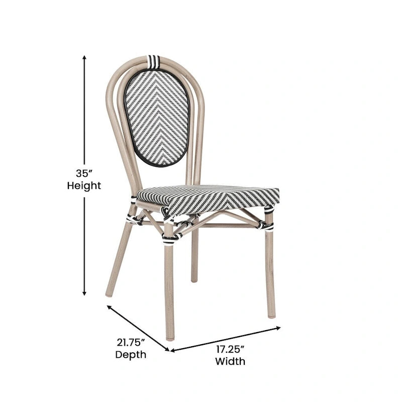 Black/Natural Frame Textilene Stackable Bistro Chair, Set of 4, Seats 4