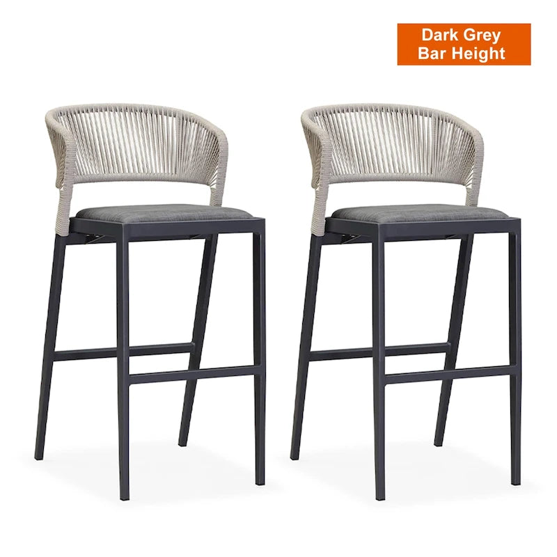 Outdoor Bar Height Stool with Cushion, Set of 2 (Stone Gray / Dark Gray / Brown / White)