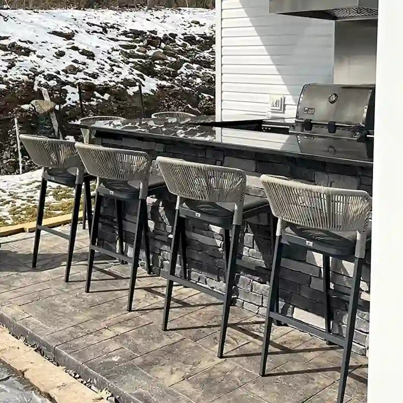 Outdoor Bar Height Stool with Cushion, Set of 2 (Stone Gray / Dark Gray / Brown / White)