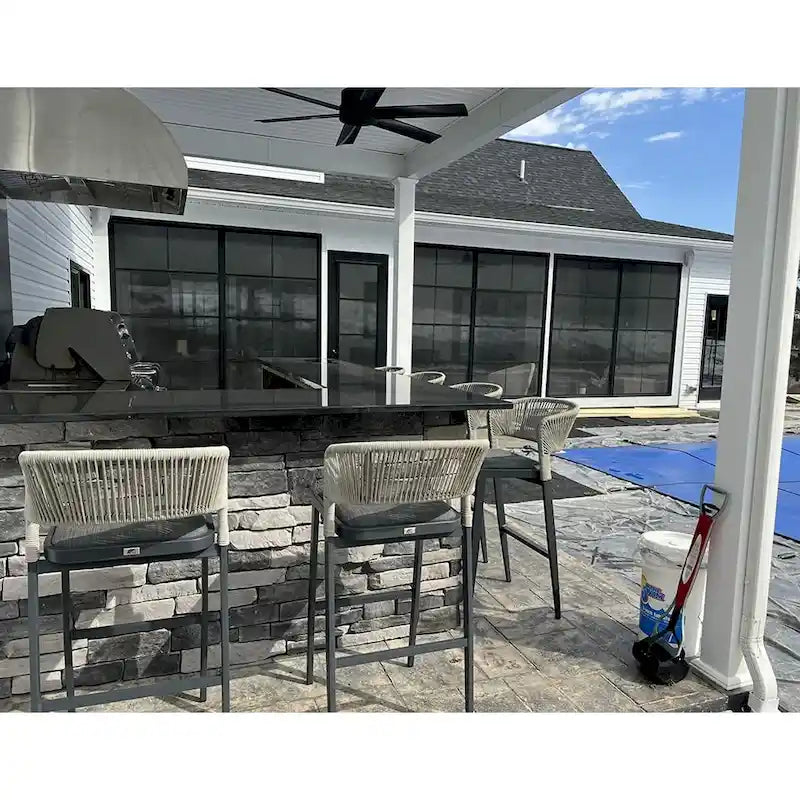 Outdoor Bar Height Stool with Cushion, Set of 2 (Stone Gray / Dark Gray / Brown / White)