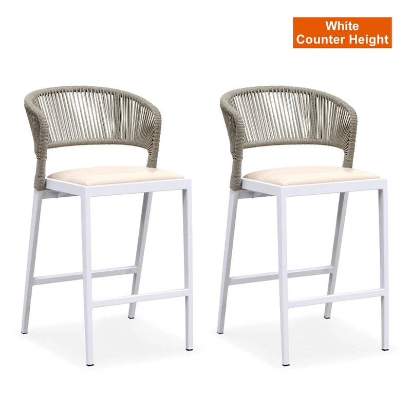 Outdoor Bar Height Stool with Cushion, Set of 2 (Stone Gray / Dark Gray / Brown / White)