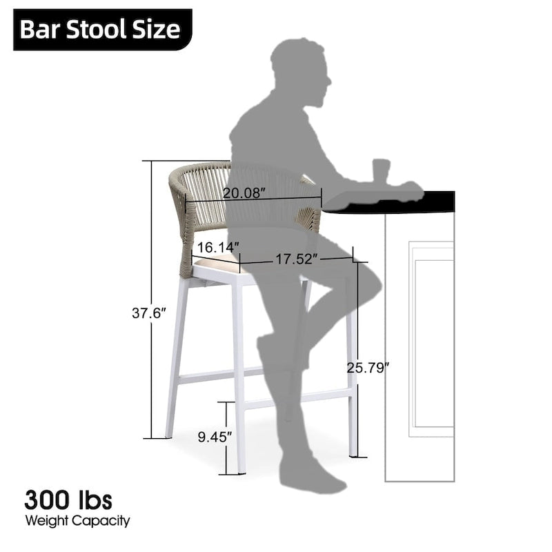 Outdoor Bar Height Stool with Cushion, Set of 2 (Stone Gray / Dark Gray / Brown / White)