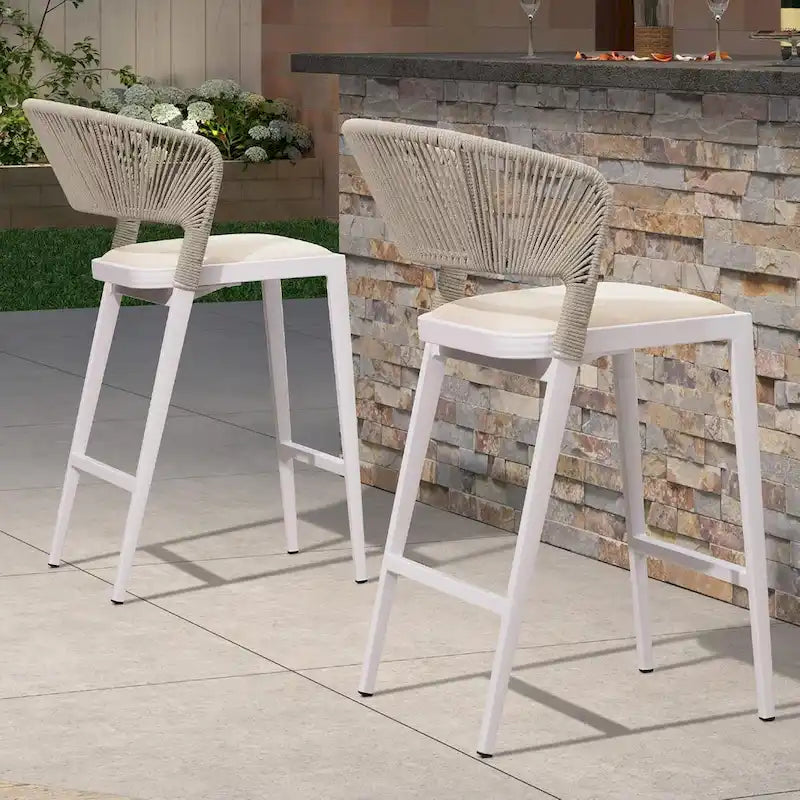 Outdoor Bar Height Stool with Cushion, Set of 2 (Stone Gray / Dark Gray / Brown / White)