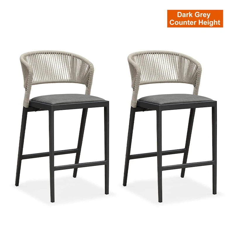 Outdoor Bar Height Stool with Cushion, Set of 2 (Stone Gray / Dark Gray / Brown / White)