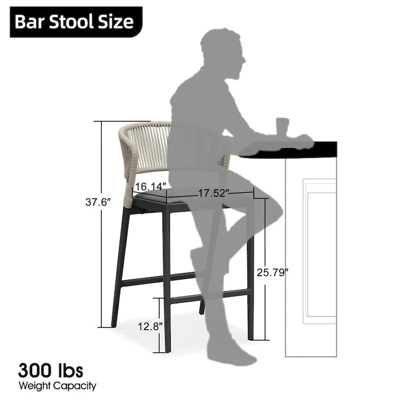 Outdoor Bar Height Stool with Cushion, Set of 2 (Stone Gray / Dark Gray / Brown / White)