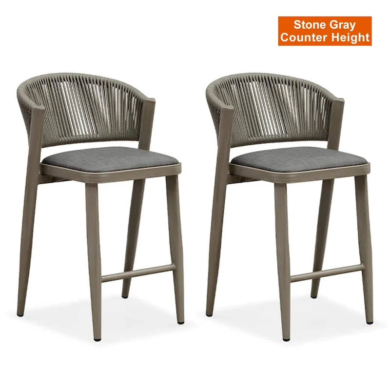 Outdoor Bar Height Stool with Cushion, Set of 2 (Stone Gray / Dark Gray / Brown / White)