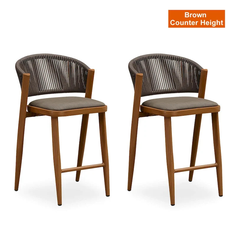 Outdoor Bar Height Stool with Cushion, Set of 2 (Stone Gray / Dark Gray / Brown / White)