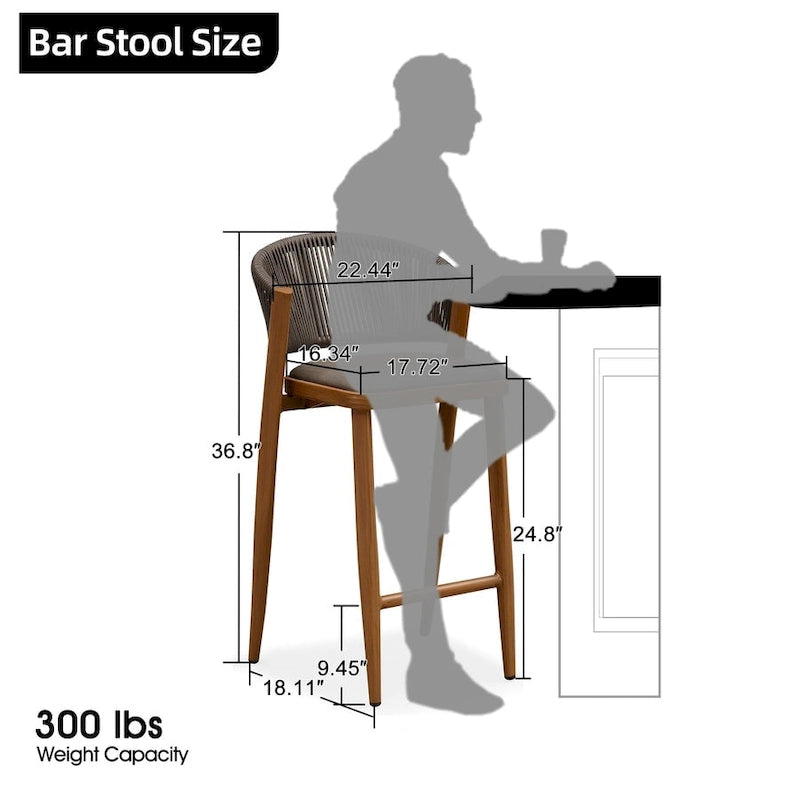Outdoor Bar Height Stool with Cushion, Set of 2 (Stone Gray / Dark Gray / Brown / White)