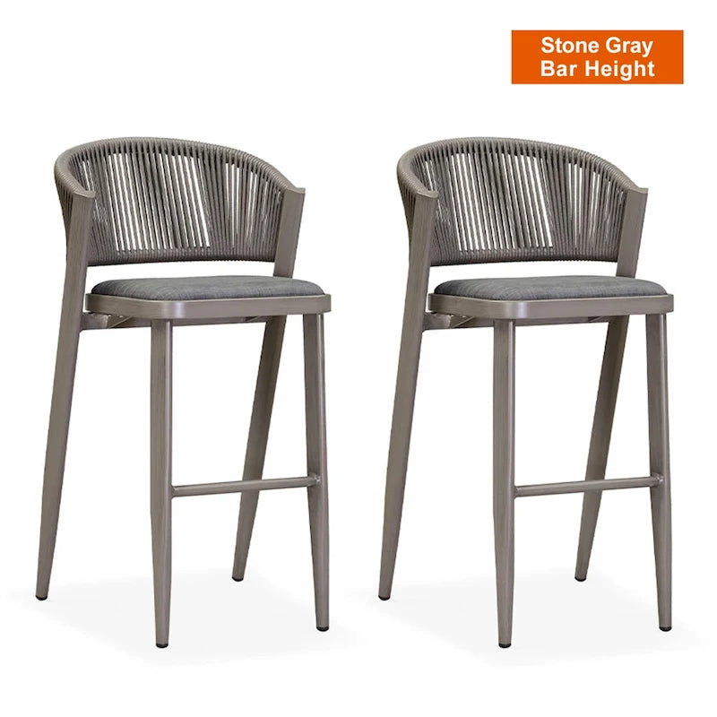 Outdoor Bar Height Stool with Cushion, Set of 2 (Stone Gray / Dark Gray / Brown / White)