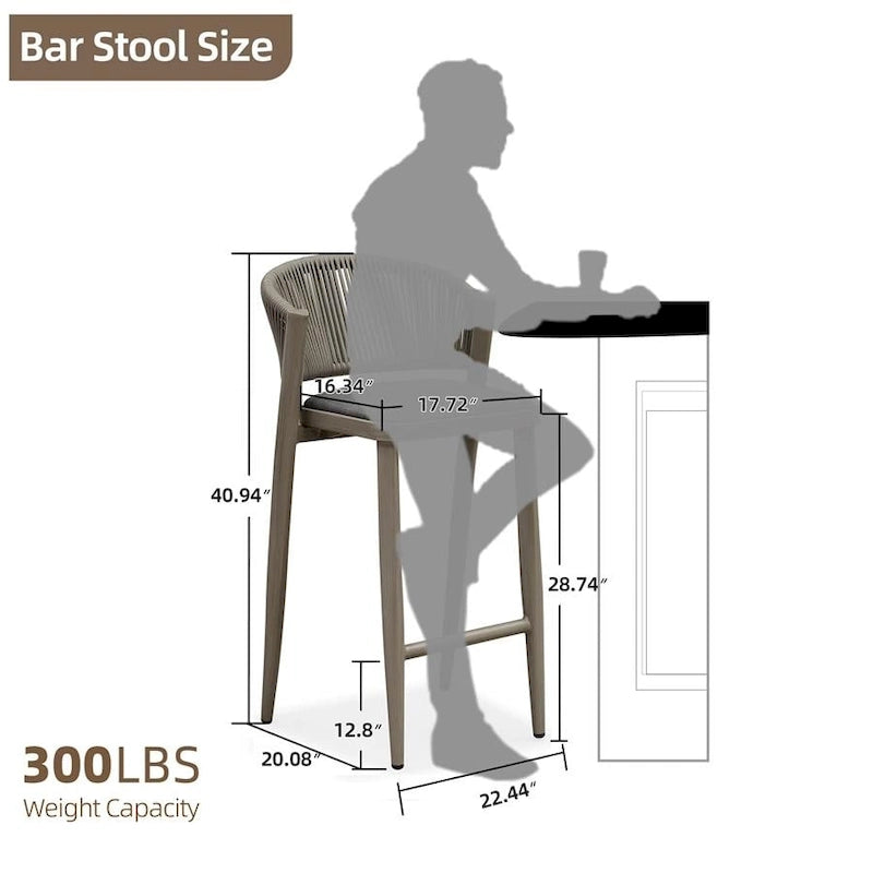Outdoor Bar Height Stool with Cushion, Set of 2 (Stone Gray / Dark Gray / Brown / White)