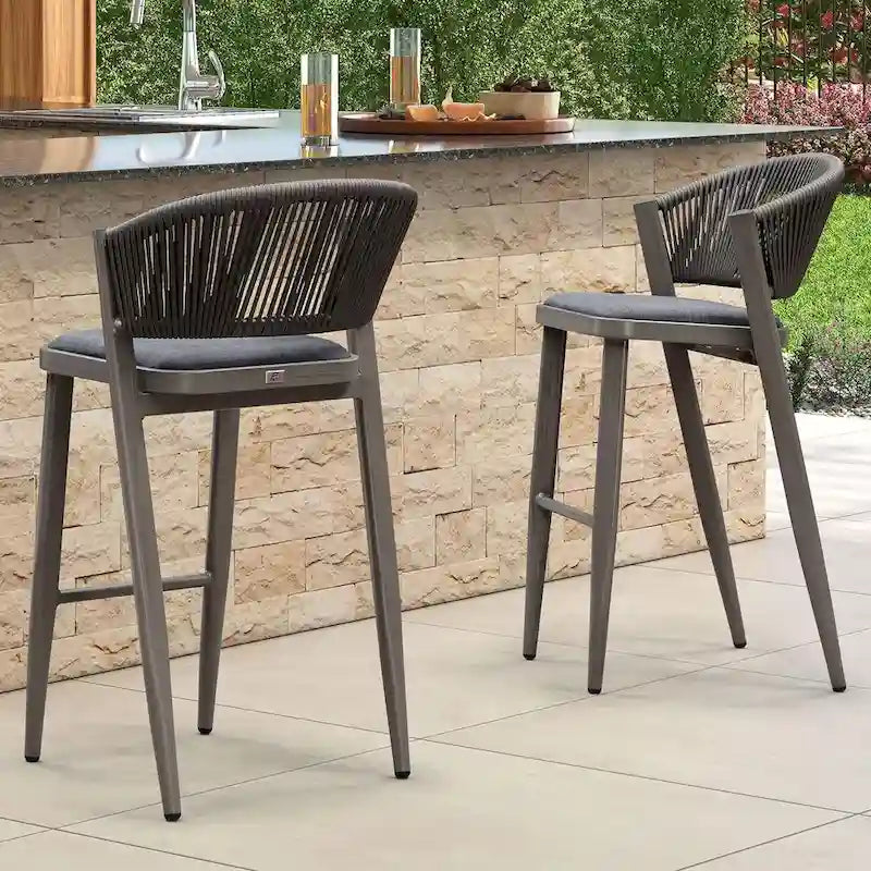 Outdoor Bar Height Stool with Cushion, Set of 2 (Stone Gray / Dark Gray / Brown / White)