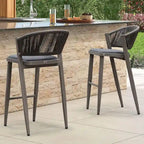 Outdoor Bar Height Stool with Cushion, Set of 2 (Stone Gray / Dark Gray / Brown / White)