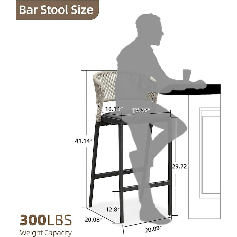 Outdoor Bar Height Stool with Cushion, Set of 2 (Stone Gray / Dark Gray / Brown / White)