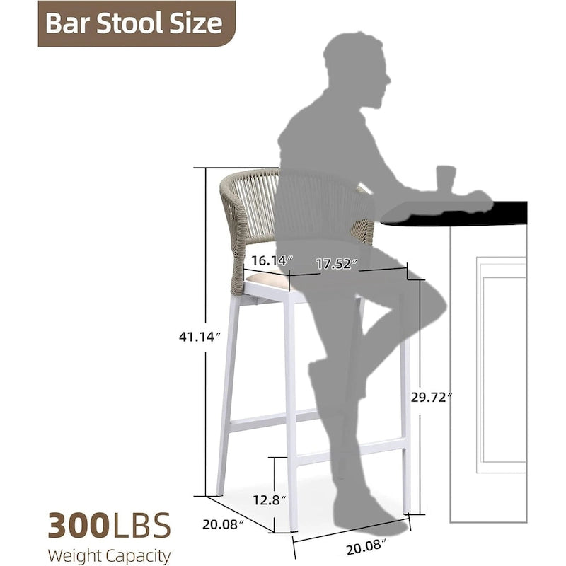Outdoor Bar Height Stool with Cushion, Set of 2 (Stone Gray / Dark Gray / Brown / White)