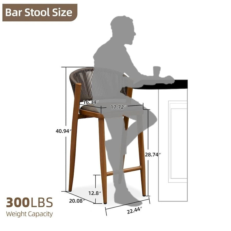 Outdoor Bar Height Stool with Cushion, Set of 2 (Stone Gray / Dark Gray / Brown / White)