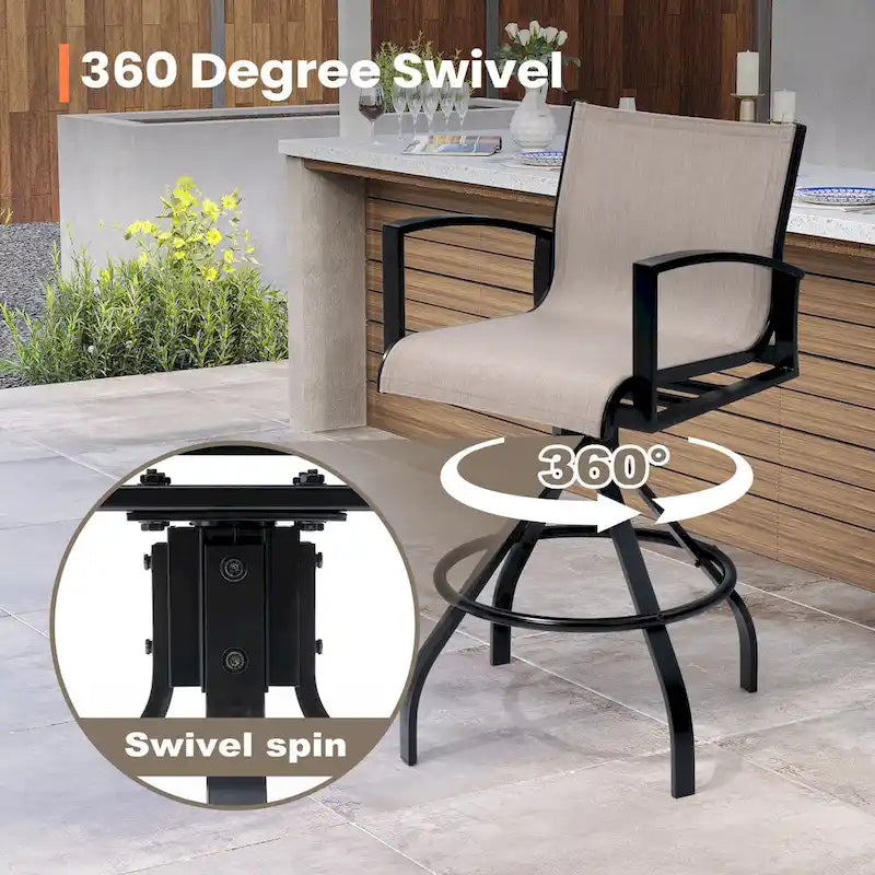 Outdoor Swivel Bar Stool, Aluminum Sling, 2 or 4 Person Set
