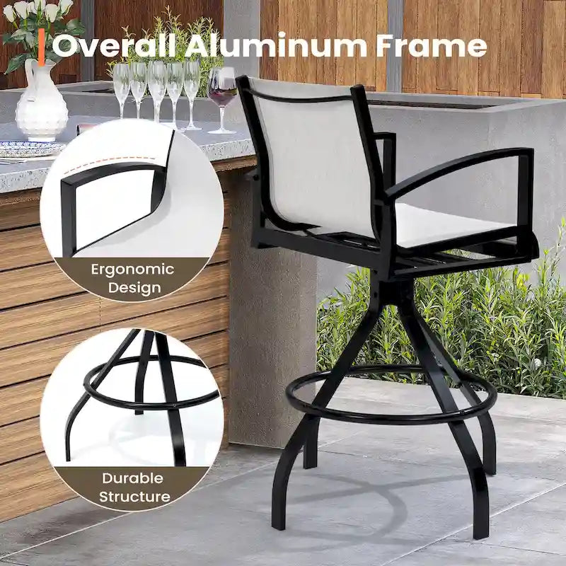 Outdoor Swivel Bar Stool, Aluminum Sling, 2 or 4 Person Set