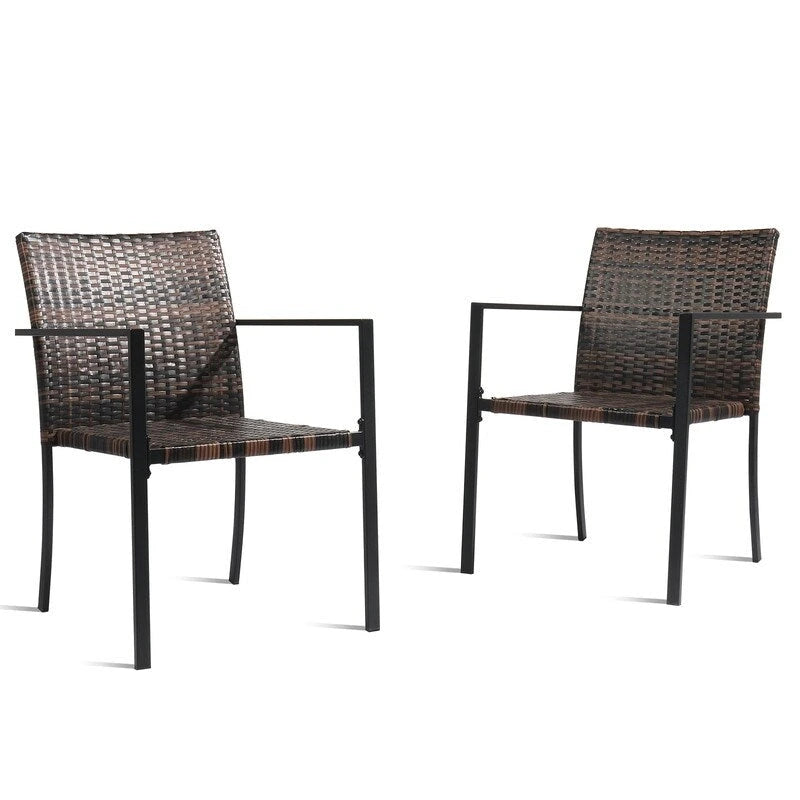Brown Wicker Stackable Outdoor Dining Chair, Set of 2