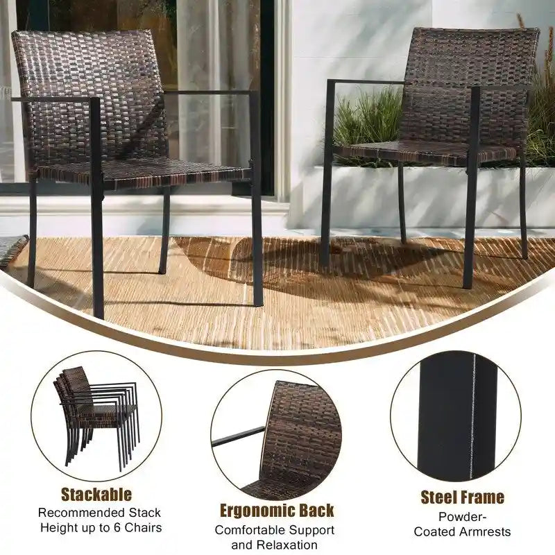 Brown Wicker Stackable Outdoor Dining Chair, Set of 2