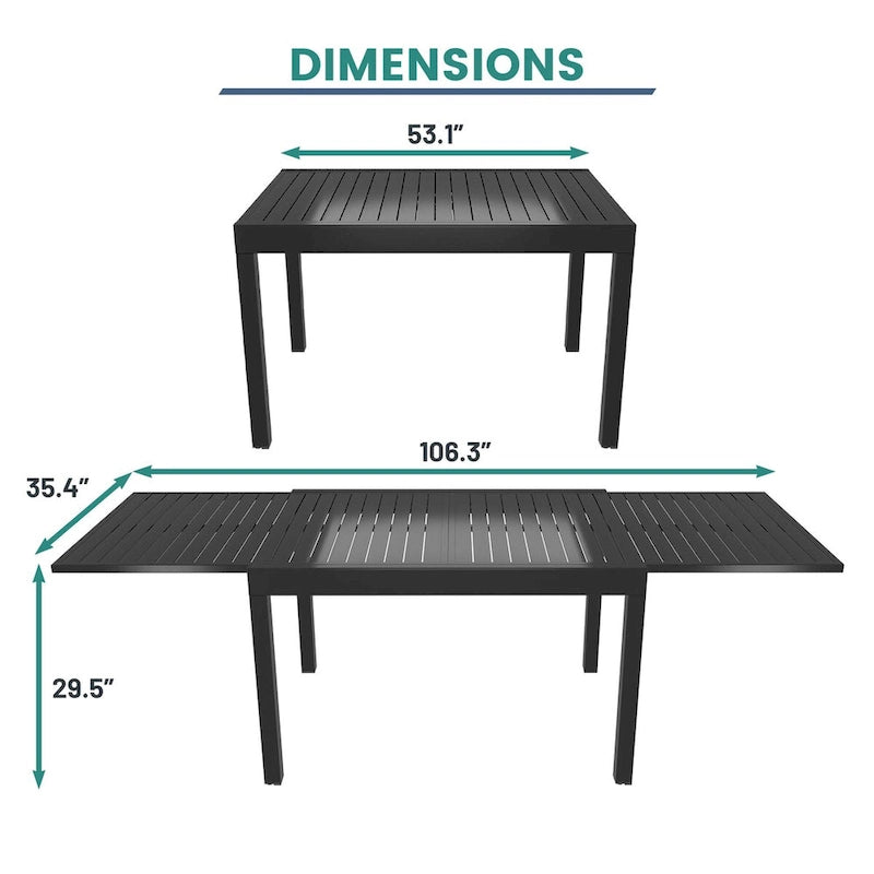 Silver Aluminum Extendable Outdoor Dining Table, Seats 4–8