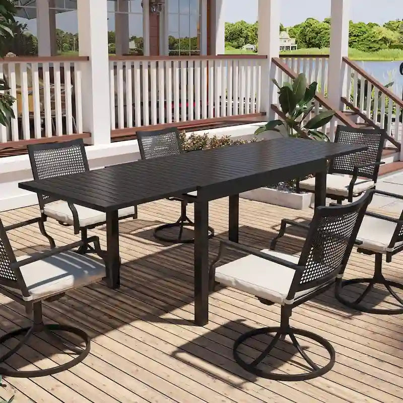 Silver Aluminum Extendable Outdoor Dining Table, Seats 4–8