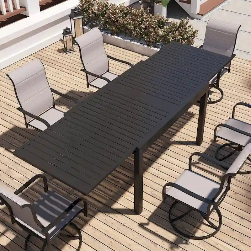 Silver Aluminum Extendable Outdoor Dining Table, Seats 4–8