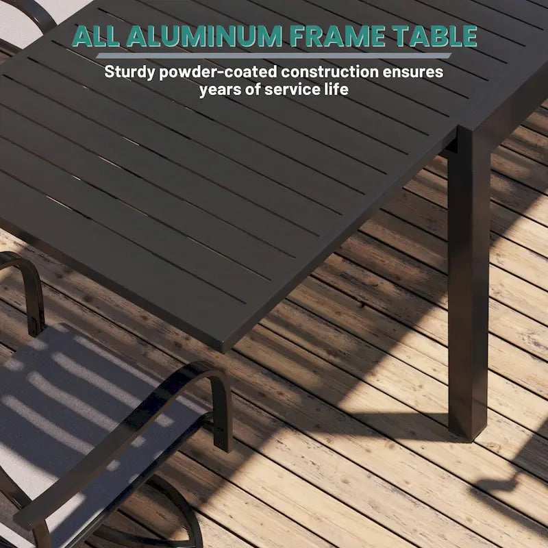 Silver Aluminum Extendable Outdoor Dining Table, Seats 4–8