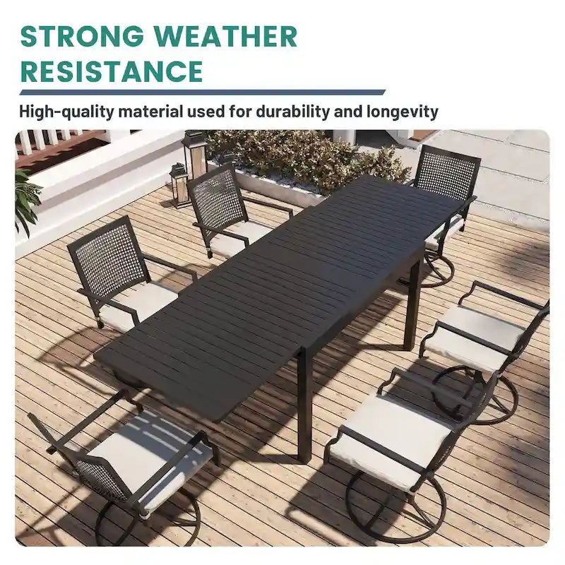 Silver Aluminum Extendable Outdoor Dining Table, Seats 4–8