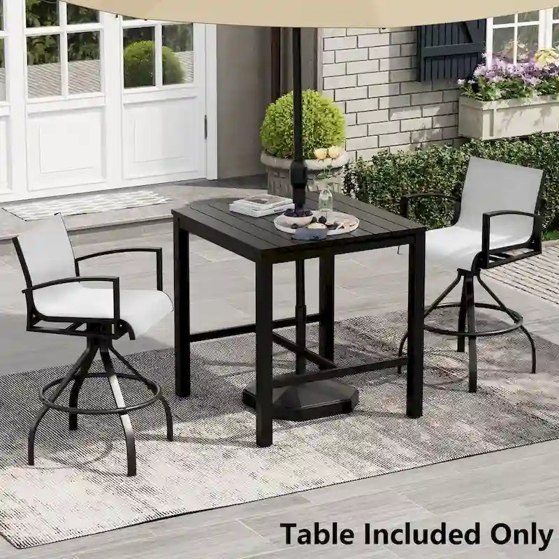 Black Square Outdoor Aluminum Bar Table with Umbrella Hole, Seats 1