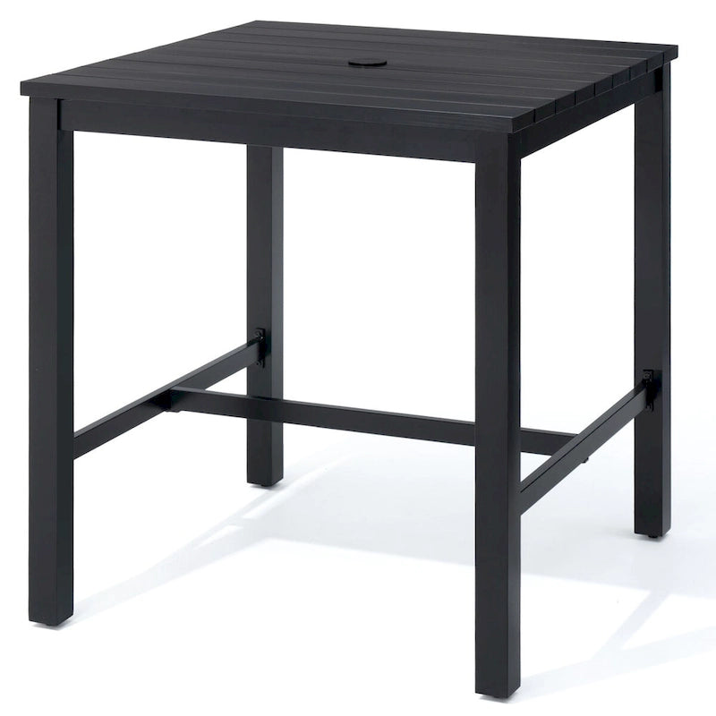 Black Square Outdoor Aluminum Bar Table with Umbrella Hole, Seats 1