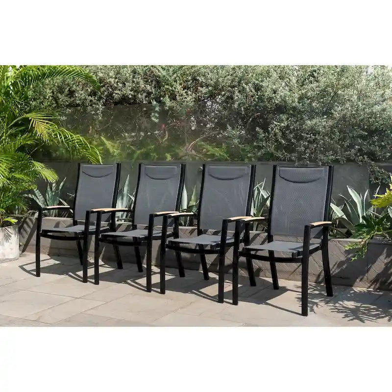 Aluminum Outdoor Dining Chair Set, Wood-Look Finish, 2pc / 4pc