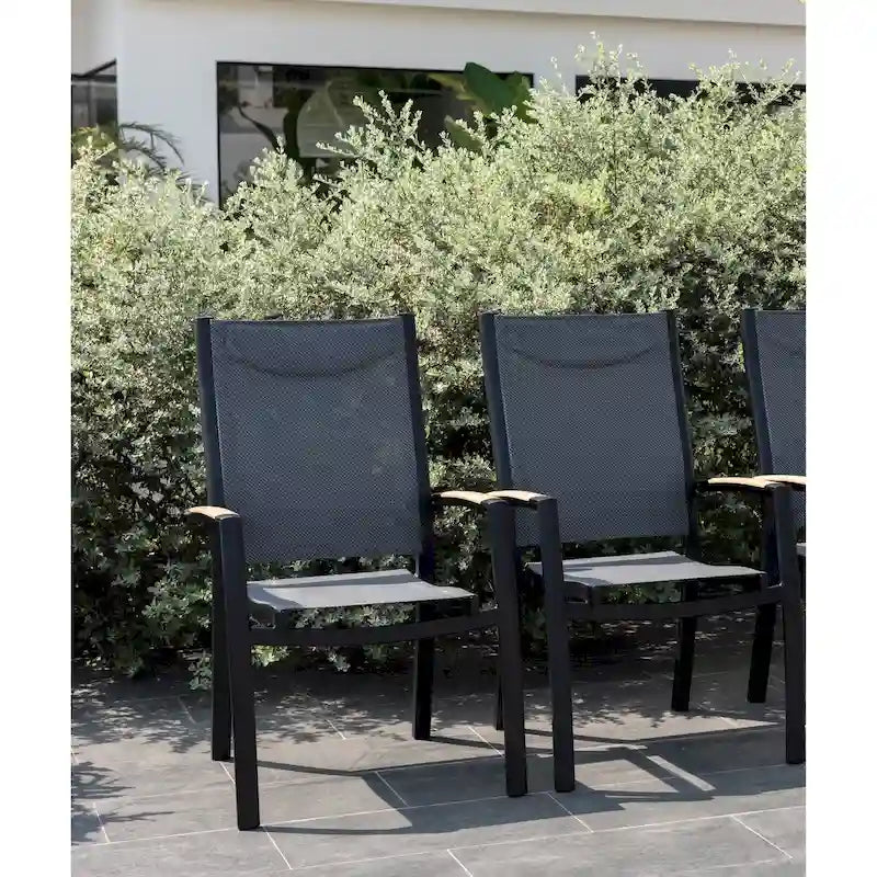 Aluminum Outdoor Dining Chair Set, Wood-Look Finish, 2pc / 4pc
