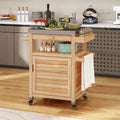 Brown / Coffee Solid Wood Outdoor Grill Cart with Stainless Steel Top, 1-Person, Lockable Wheels