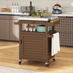 Brown / Coffee Solid Wood Outdoor Grill Cart with Stainless Steel Top, 1-Person, Lockable Wheels
