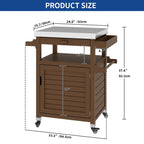 Brown / Coffee Solid Wood Outdoor Grill Cart with Stainless Steel Top, 1-Person, Lockable Wheels