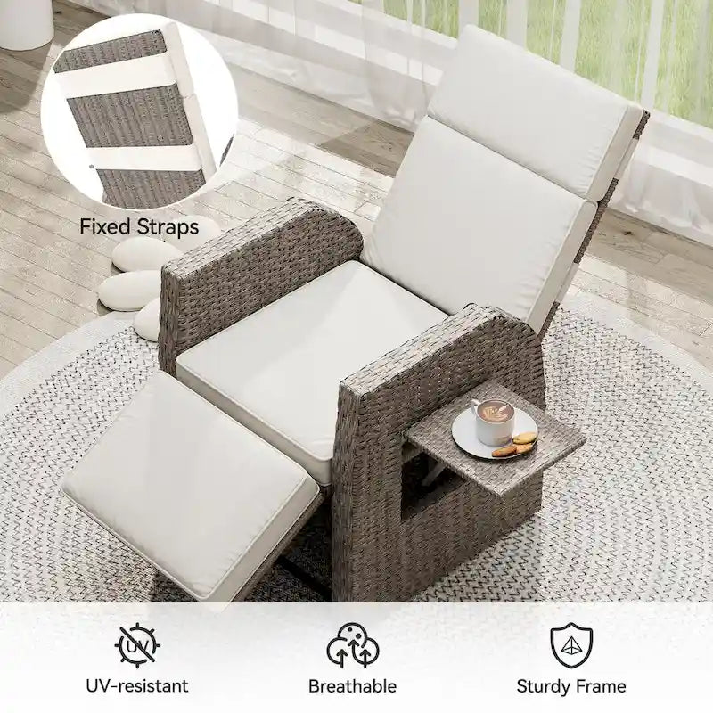 Brown Wicker Outdoor Recliner / Gliding Chair, 1–2 Person