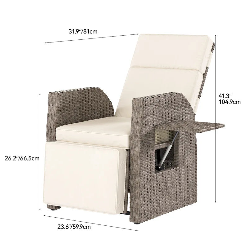 Brown Wicker Outdoor Recliner / Gliding Chair, 1–2 Person