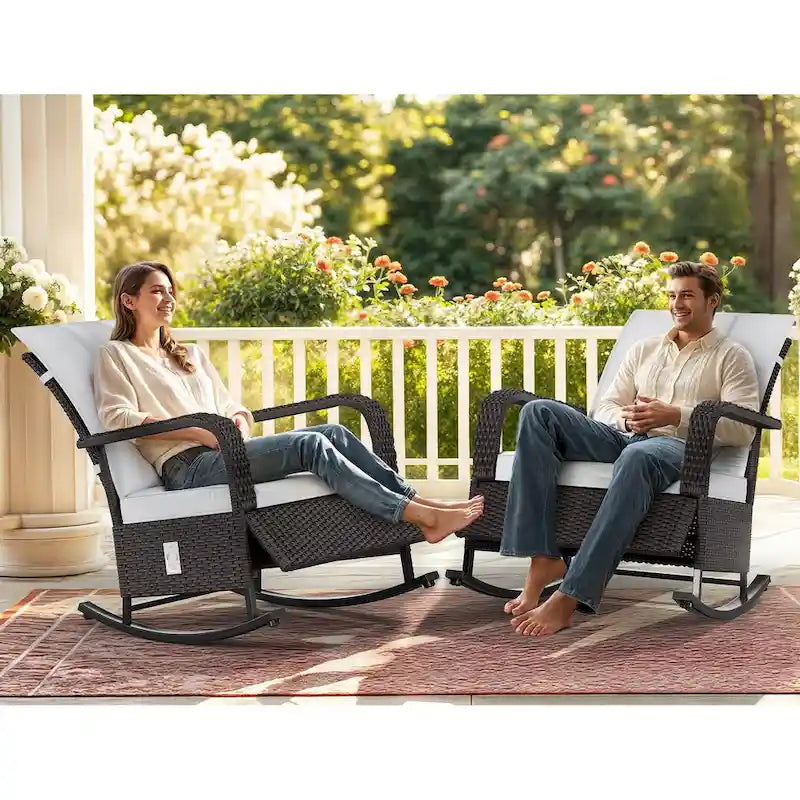 Brown Wicker Outdoor Recliner / Gliding Chair, 1–2 Person