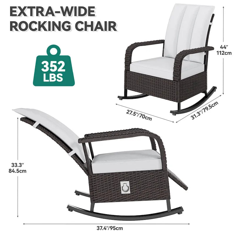 Brown Wicker Outdoor Recliner / Gliding Chair, 1–2 Person
