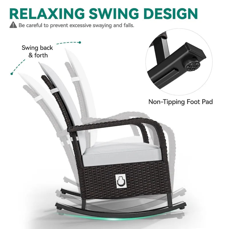 Brown Wicker Outdoor Recliner / Gliding Chair, 1–2 Person